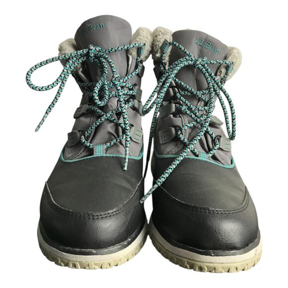 L.L Bean Booties Women Sz 7 Lite Black Gray Colorblock Leather Insulated Lace-Up - Picture 3 of 7
